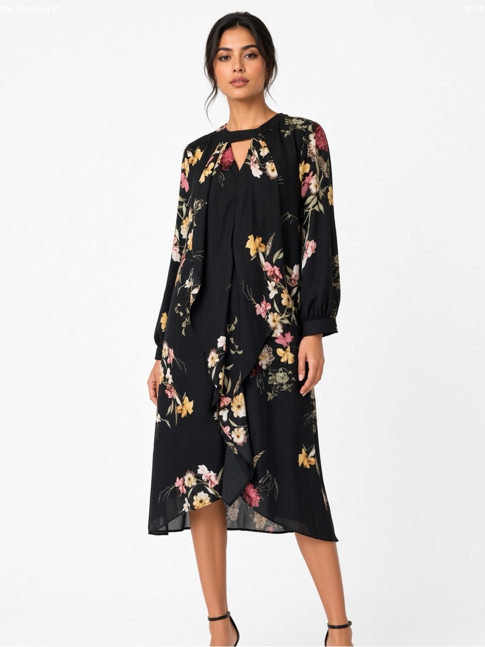 New With Tags black floral chiffon dress
